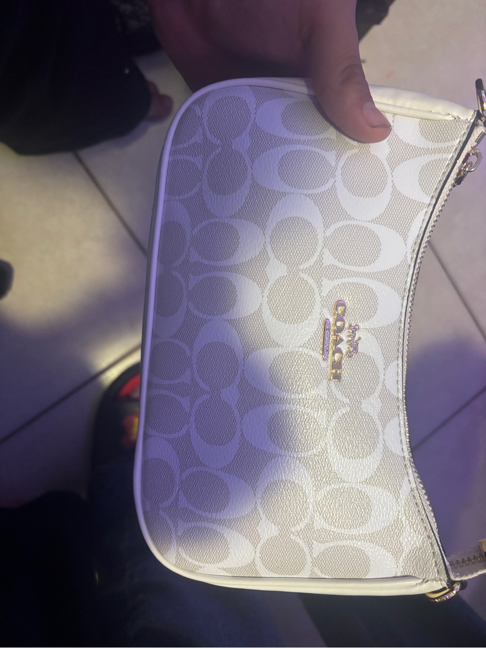 Coach White Signature Wristlet with Gold Logo